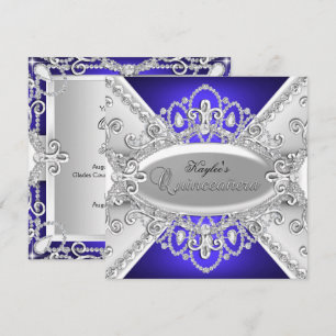 Silber- und Blaue Diamant-Damaskus-Quinceanera-Ein Einladung