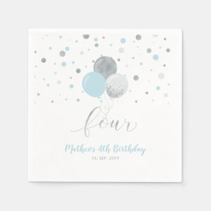 Silber- und blaue Luftballons Konfetti Junge 4. Ge Serviette