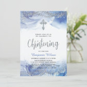 Silber und Blauer Boje Christening Einladung (Stehend Vorderseite)