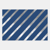 Silber- und Blauer Diagonalstreifen-Muster Geschenkpapier Set (Vorderseite 3)