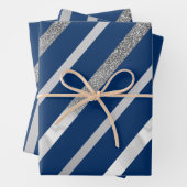 Silber- und Blauer Diagonalstreifen-Muster Geschenkpapier Set (Beispiel)