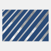 Silber- und Blauer Diagonalstreifen-Muster Geschenkpapier Set (Vorderseite)
