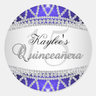 Silber- und blauer Diamant-Quinceanera-Aufkleber Runder Aufkleber