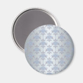 Silber und Blauer Extravaganter Damast Magnet (Vorderseite/Rückseite)