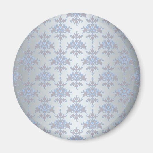 Silber und Blauer Extravaganter Damast Magnet (Vorne)