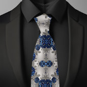 Silber- und Blauer Metallische Rose Krawatte