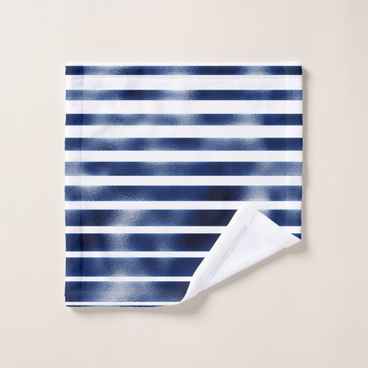 Silber und BLue fette Streifen Badhandtuch Set (Waschlappen)