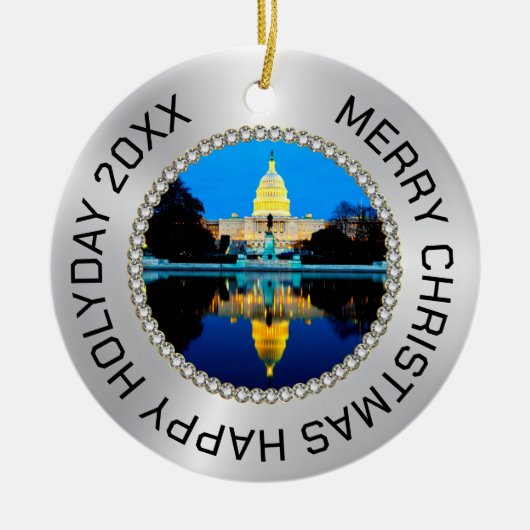 Silber und Diamanten Foto Rahmen US-Hauptstadt Keramik Ornament (Vorne)