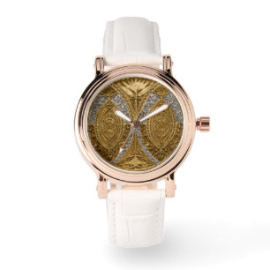 Silber- und Gold-Art-Deco-Muster Armbanduhr