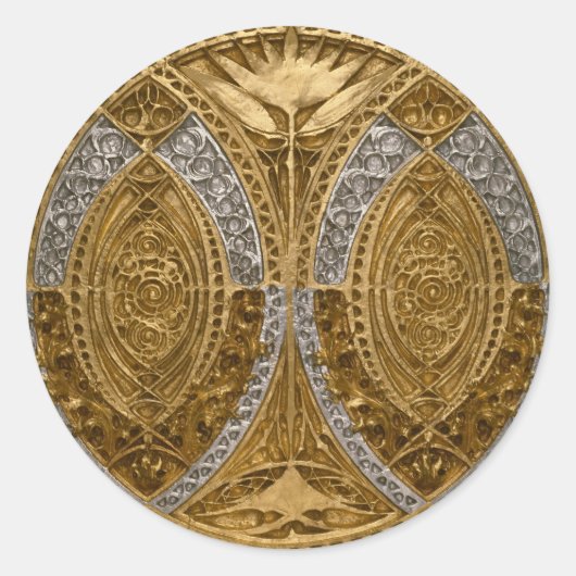 Silber- und Gold-Art-Deco-Muster Runder Aufkleber (Vorderseite)
