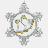Silber und Gold Bells Weihnachten Schneeflocken Zinn-Ornament (Vorderseite)