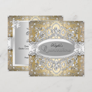 Silber- und Gold-Damask-Pearl-Quinceanera-Einladun Einladung