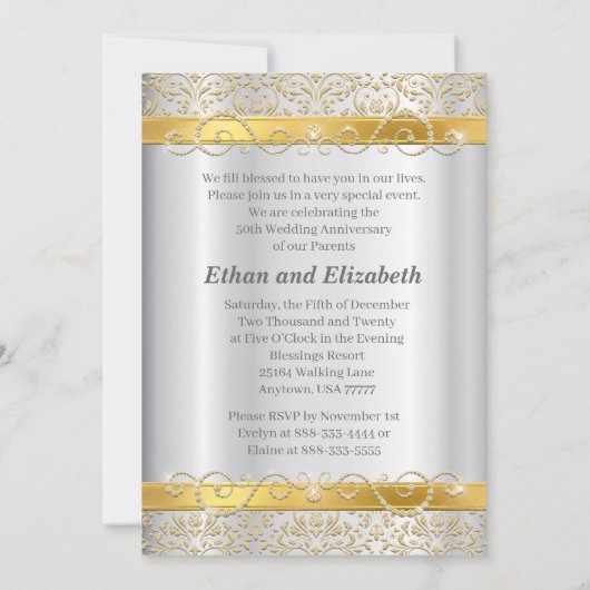 Silber und Gold Diamond 50 Jahre alt Einladung (Rückseite)