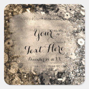 Silber- und Gold-Faux-Folie-Luxus-Glam-Glitter-Loo Quadratischer Aufkleber