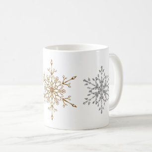 Silber- und Gold-Glitter-Weihnachts-Schneeflocken Kaffeetasse