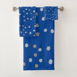 Silber und Gold Polka Punkte auf blau Badhandtuch Set