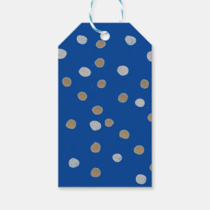 Silber und Gold Polka Punkte auf blau Geschenkanhänger