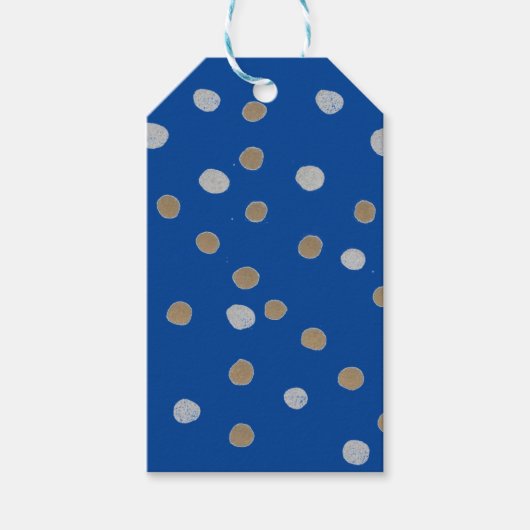 Silber und Gold Polka Punkte auf blau Geschenkanhänger (Vorderseite)
