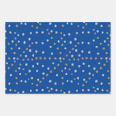 Silber und Gold Polka Punkte auf blau Geschenkpapier Set (Vorderseite)