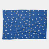 Silber und Gold Polka Punkte auf blau Geschirrtuch (Horizontal)