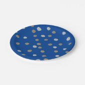 Silber und Gold Polka Punkte auf blau Pappteller (Schrägansicht)