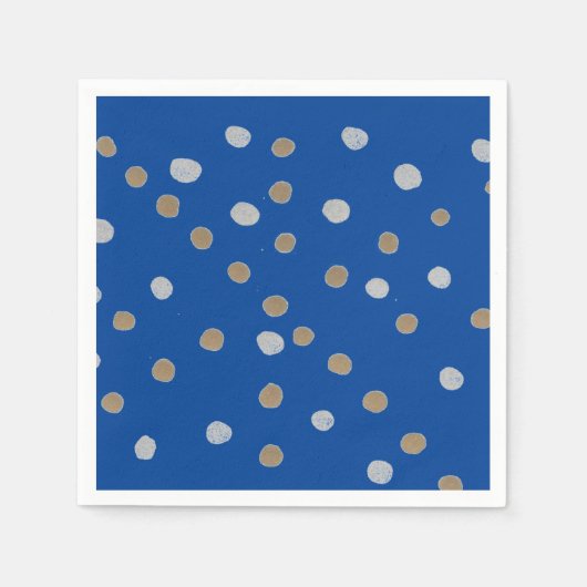 Silber und Gold Polka Punkte auf blau Serviette (Vorderseite)