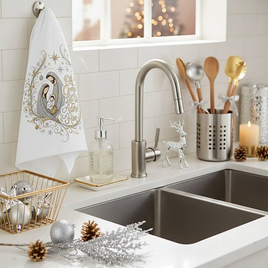 Silber- und Gold-Weihnachtskrippe Geschirrtuch