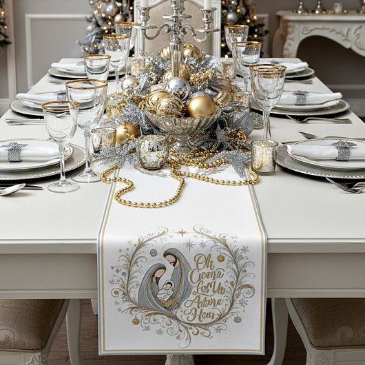 Silber- und Gold-Weihnachtskrippe Kurzer Tischläufer