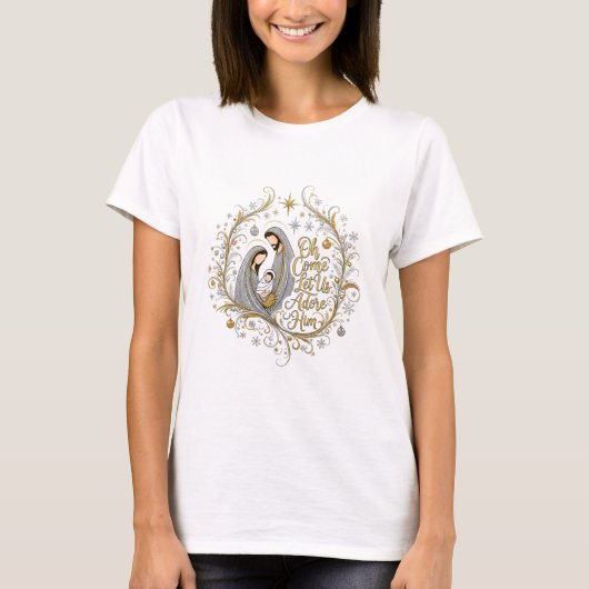 Silber- und Gold-Weihnachtskrippe T-Shirt (Vorderseite)