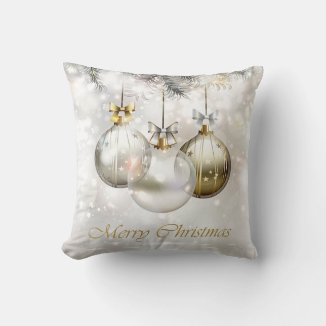 Silber und Golden Christmas Balls & Bows Kissen (Vorderseite)