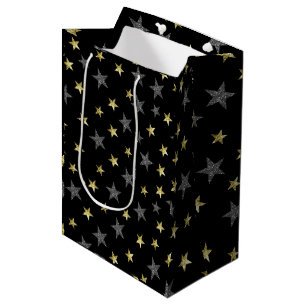 Silber- und Goldsterne Black Hollywood Star Party Mittlere Geschenktüte