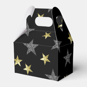 Silber- und Goldsterne Schwarze Hollywood-Star-Par Geschenkschachtel