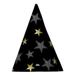 Silber- und Goldsterne Schwarze Hollywood-Star-Par Partyhütchen