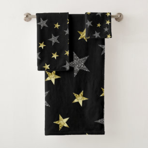Silber- und Goldsterne Schwarzer Hollywood-Star Gl Badhandtuch Set