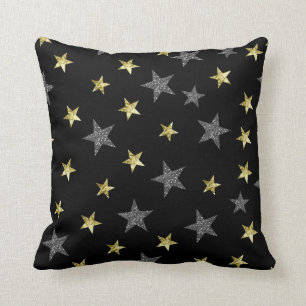 Silber- und Goldsterne Schwarzer Hollywood-Star Gl Kissen