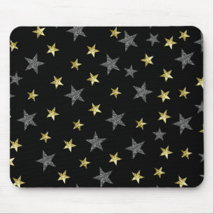 Silber- und Goldsterne Schwarzer Hollywood-Star Gl Mousepad