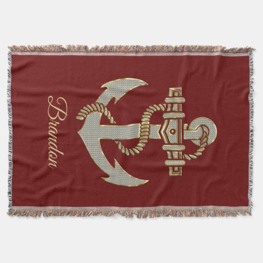 Silber und Goldton nautischer Bootsanker Fleece b Decke (Vorderseite)