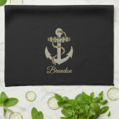 Silber und Goldton nautischer Bootsanker Fleece b Geschirrtuch (Gefaltet)