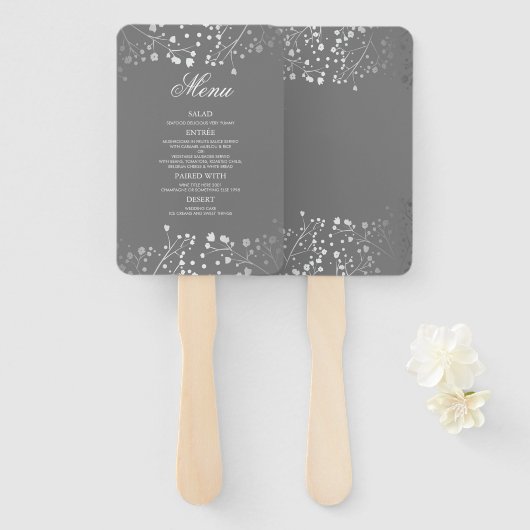 Silber- und Grau-Hochzeitmenüs Fächer (Vorne und Hinten)
