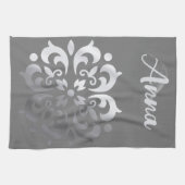 Silber und Grau Monogramm | Geschirrtuch (Horizontal)