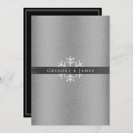 Silber und Grau Satin Ribbon Crystal Snowflake Einladung (Vorne/Hinten)