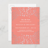 Silber und Korallen Save the Date Ankündigungspostkarte (Vorne/Hinten)