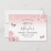 Silber und leicht Rosa Rosen Elegant Save The Date (Vorderseite)