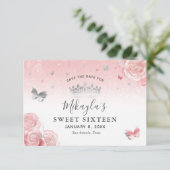 Silber und leicht Rosa Rosen Elegant Save The Date (Stehend Vorderseite)