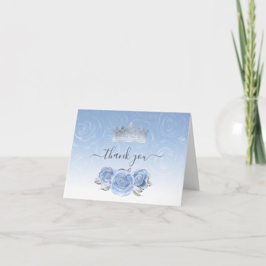 Silber und Light Baby Blue Rose Wasserfarbe gefloc Dankeskarte (Vorderseite)