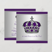 Silber und Lila Crown Little Prince Baby Dusche Einladung (Vorne/Hinten)