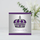 Silber und Lila Crown Little Prince Baby Dusche Einladung (Stehend Vorderseite)