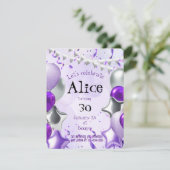 Silber und Lila Einladung (Stehend Vorderseite)