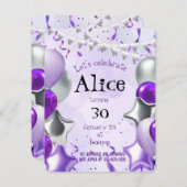 Silber und Lila Einladung (Vorne/Hinten)