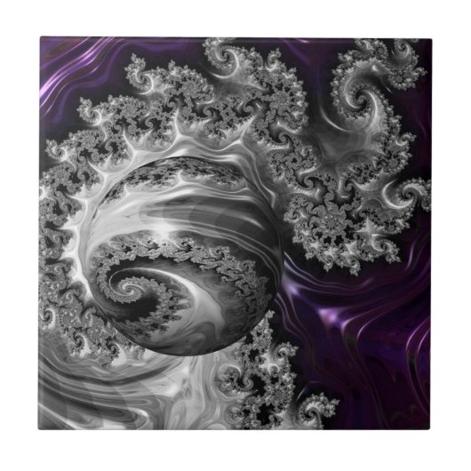 Silber und Lila Fraktal Vortex Fliese (Vorderseite)